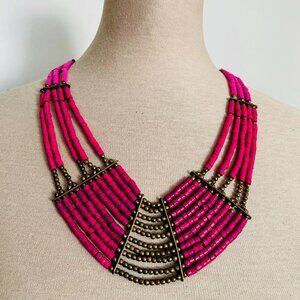 Bold Pink Beaded Collar Necklace